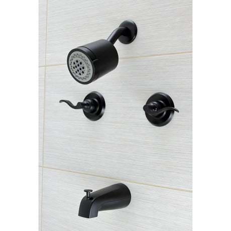 NuWave French KB8240NFL Two-Handle 4-Hole Wall Mount Tub and Shower Faucet, Matte Black