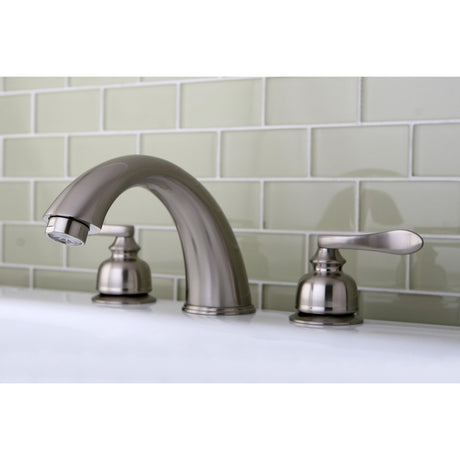 NuWave French KB8368NFL Two-Handle 3-Hole Deck Mount Roman Tub Faucet, Brushed Nickel