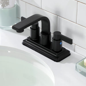 NuvoFusion KB8460NDL Two-Handle 2-Hole Deck Mount 4" Centerset Bathroom Faucet with Push Pop-Up, Matte Black