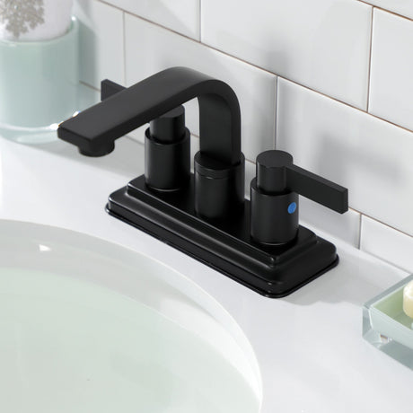NuvoFusion KB8460NDL Two-Handle 2-Hole Deck Mount 4" Centerset Bathroom Faucet with Push Pop-Up, Matte Black