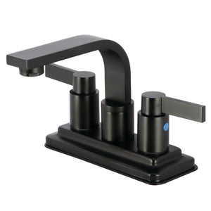 NuvoFusion KB8460NDL Two-Handle 2-Hole Deck Mount 4" Centerset Bathroom Faucet with Push Pop-Up, Matte Black