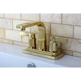 NuvoFusion KB8462NDL Two-Handle 2-Hole Deck Mount 4" Centerset Bathroom Faucet with Push Pop-Up, Polished Brass