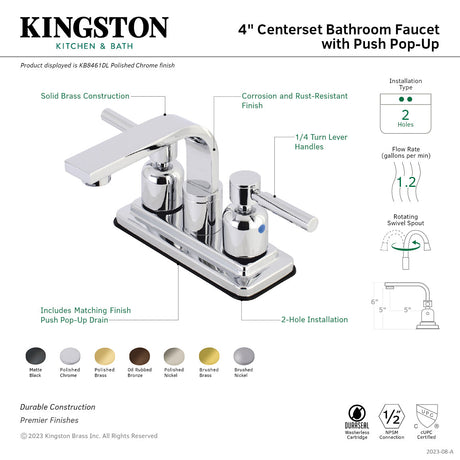 Concord KB8467DL Two-Handle 2-Hole Deck Mount 4" Centerset Bathroom Faucet with Push Pop-Up, Brushed Brass