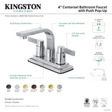 NuvoFusion KB8467NDL Two-Handle 2-Hole Deck Mount 4" Centerset Bathroom Faucet with Push Pop-Up, Brushed Brass