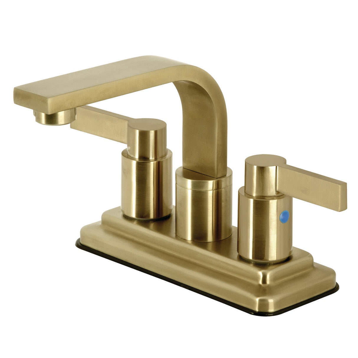 NuvoFusion KB8467NDL Two-Handle 2-Hole Deck Mount 4" Centerset Bathroom Faucet with Push Pop-Up, Brushed Brass