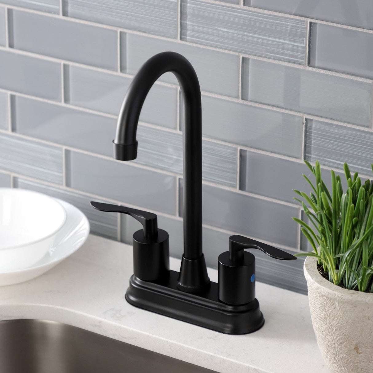 Serena KB8490SVL Two-Handle 2-Hole Deck Mount Bar Faucet, Matte Black