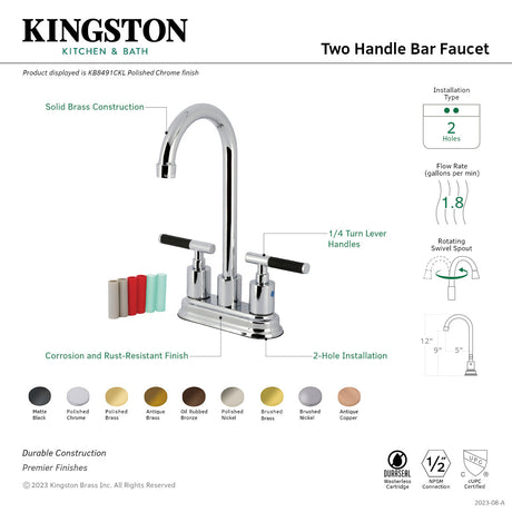 Kaiser KB8492CKL Two-Handle 2-Hole Deck Mount Bar Faucet, Polished Brass