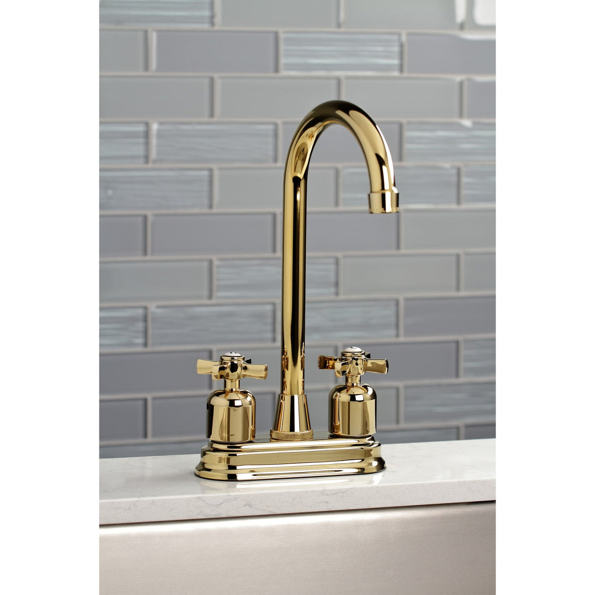 Millennium KB8492ZX Two-Handle 2-Hole Deck Mount Bar Faucet, Polished Brass