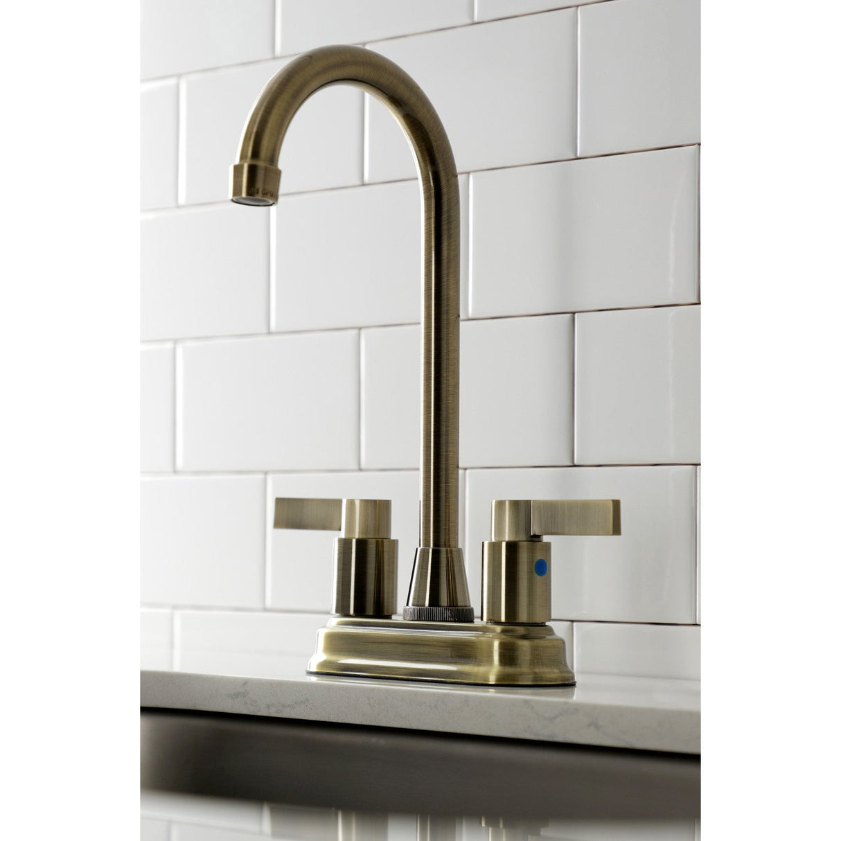 NuvoFusion KB8493NDL Two-Handle 2-Hole Deck Mount Bar Faucet, Antique Brass