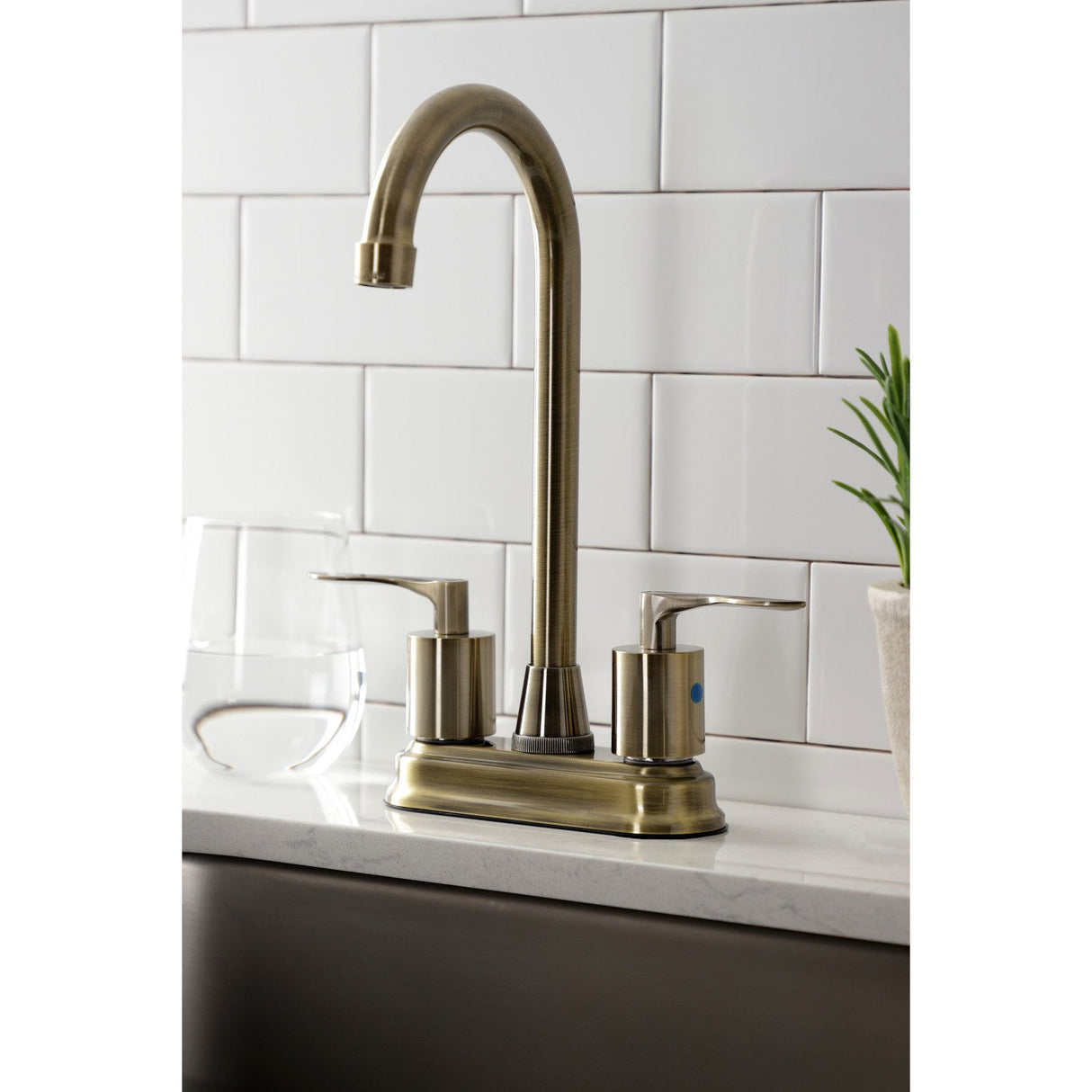 Serena KB8493SVL Two-Handle 2-Hole Deck Mount Bar Faucet, Antique Brass