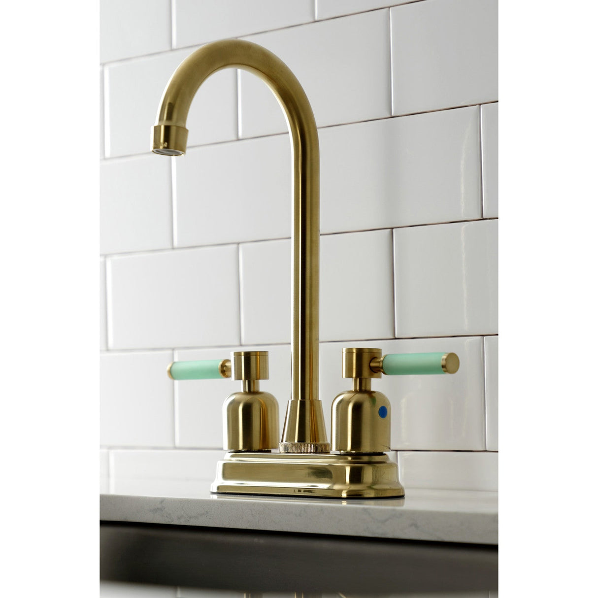 Kaiser KB8497DKL Two-Handle 2-Hole Deck Mount Bar Faucet, Brushed Brass