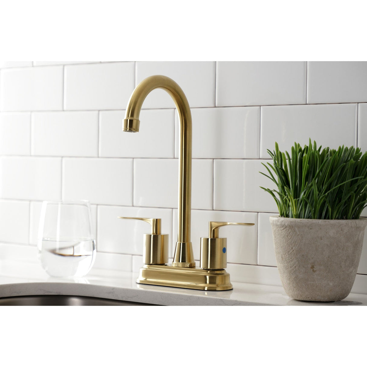 Serena KB8497SVL Two-Handle 2-Hole Deck Mount Bar Faucet, Brushed Brass