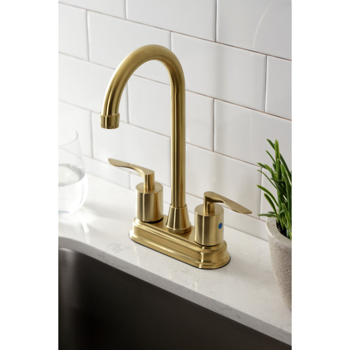 Serena KB8497SVL Two-Handle 2-Hole Deck Mount Bar Faucet, Brushed Brass