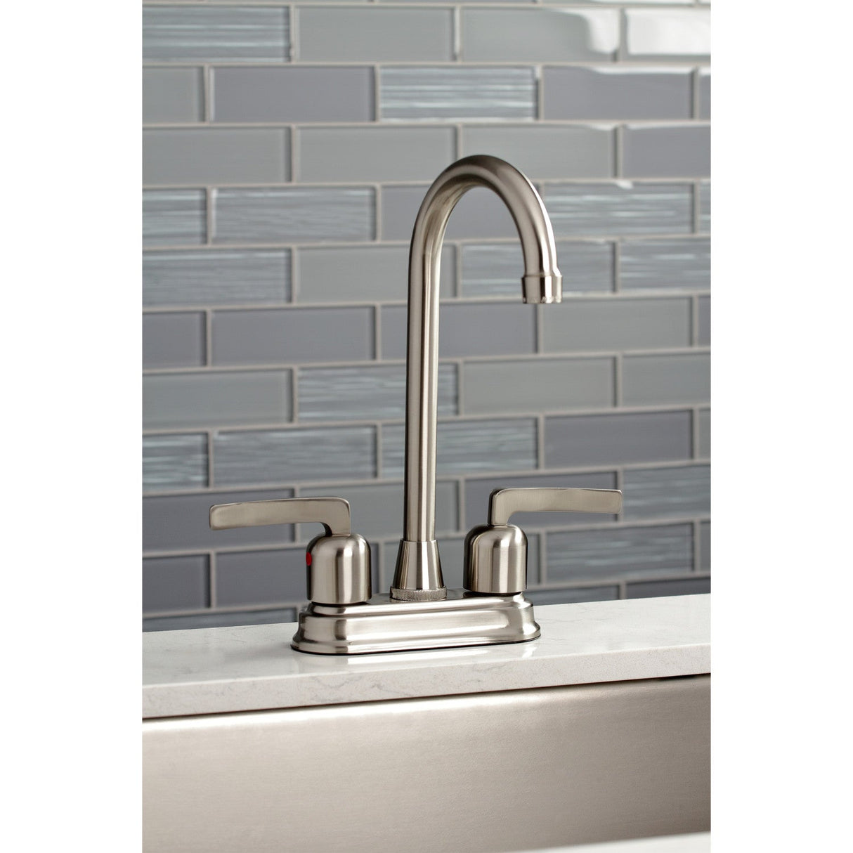 Centurion KB8498EFL Two-Handle 2-Hole Deck Mount Bar Faucet, Brushed Nickel