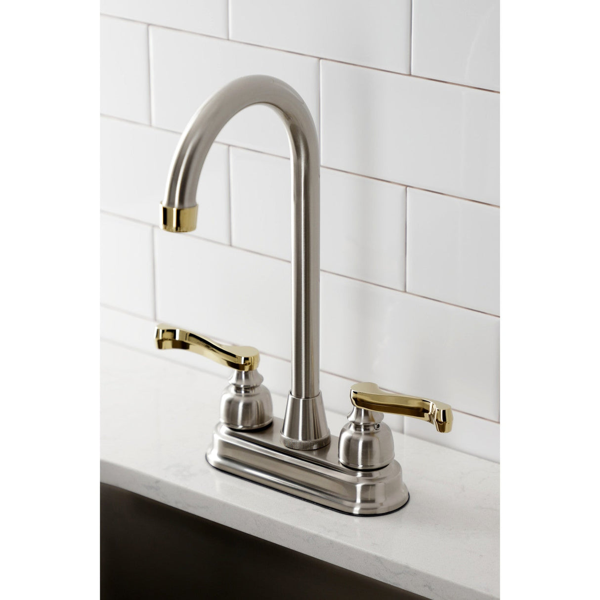 Royale KB8499FL Two-Handle 2-Hole Deck Mount Bar Faucet, Brushed Nickel/Polished Brass