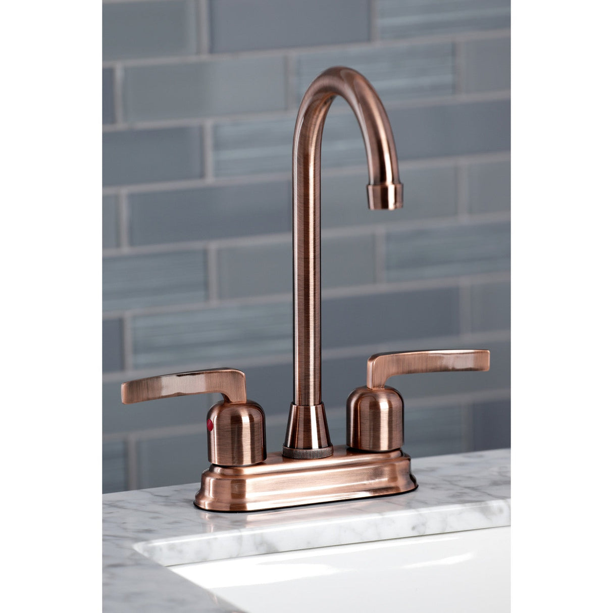 Centurion KB849EFLAC Two-Handle 2-Hole Deck Mount Bar Faucet, Antique Copper