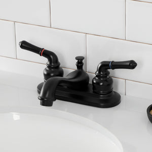 Royale KB8600 Two-Handle 3-Hole Deck Mount 4" Centerset Bathroom Faucet with Plastic Pop-Up, Matte Black