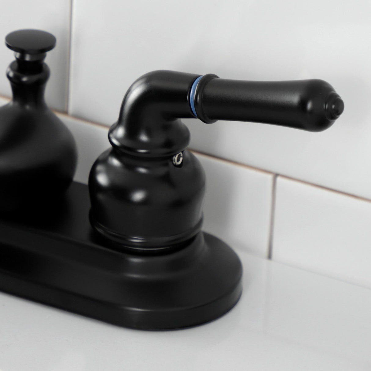 Royale KB8600 Two-Handle 3-Hole Deck Mount 4" Centerset Bathroom Faucet with Plastic Pop-Up, Matte Black