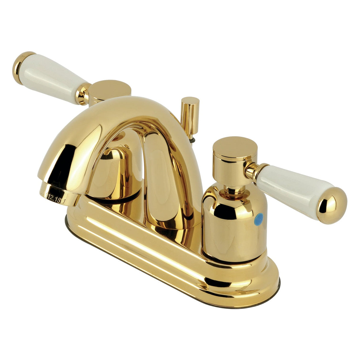 Paris KB8612DPL Two-Handle 3-Hole Deck Mount 4" Centerset Bathroom Faucet with Plastic Pop-Up, Polished Brass