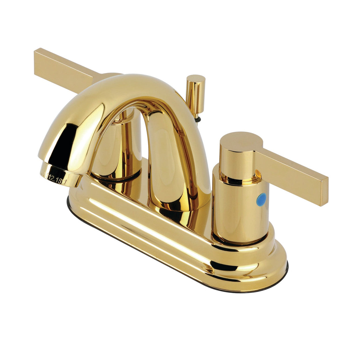 NuvoFusion KB8612NDL Two-Handle 3-Hole Deck Mount 4" Centerset Bathroom Faucet with Plastic Pop-Up, Polished Brass