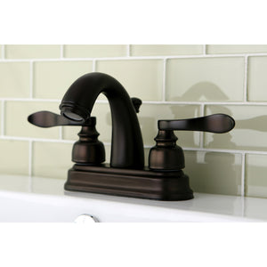 NuWave French KB8615NFL Two-Handle 3-Hole Deck Mount 4" Centerset Bathroom Faucet with Plastic Pop-Up, Oil Rubbed Bronze