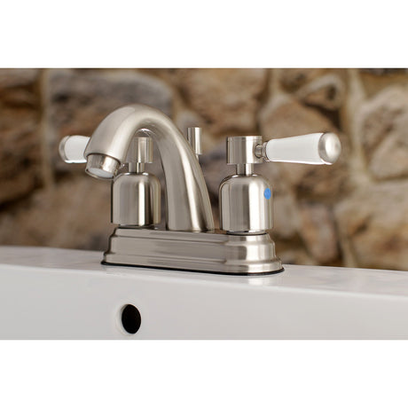 Paris KB8618DPL Two-Handle 3-Hole Deck Mount 4" Centerset Bathroom Faucet with Plastic Pop-Up, Brushed Nickel