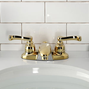 Royale KB8622FL Two-Handle 3-Hole Deck Mount 4" Centerset Bathroom Faucet with Plastic Pop-Up, Polished Brass
