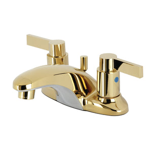NuvoFusion KB8622NDL Two-Handle 3-Hole Deck Mount 4" Centerset Bathroom Faucet with Plastic Pop-Up, Polished Brass