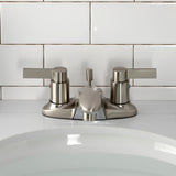 NuvoFusion KB8628NDL Two-Handle 3-Hole Deck Mount 4" Centerset Bathroom Faucet with Plastic Pop-Up, Brushed Nickel