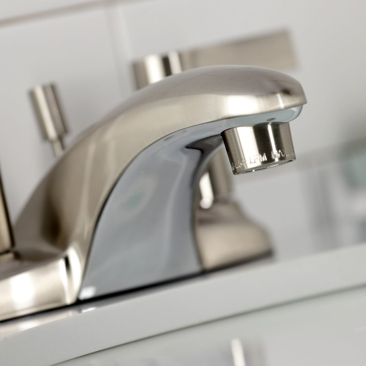 NuvoFusion KB8628NDL Two-Handle 3-Hole Deck Mount 4" Centerset Bathroom Faucet with Plastic Pop-Up, Brushed Nickel