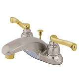 Royale KB8629FL Two-Handle 3-Hole Deck Mount 4" Centerset Bathroom Faucet with Plastic Pop-Up, Brushed Nickel/Polished Brass