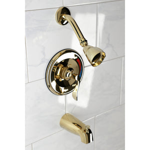 NuWave KB8632DFL Single-Handle 3-Hole Wall Mount Tub and Shower Faucet, Polished Brass