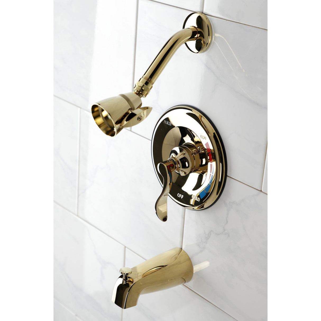 NuWave KB8632DFL Single-Handle 3-Hole Wall Mount Tub and Shower Faucet, Polished Brass