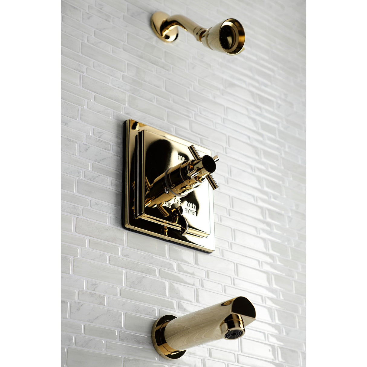 KB86520DX Single-Handle 3-Hole Wall Mount Tub and Shower Faucet, Polished Brass