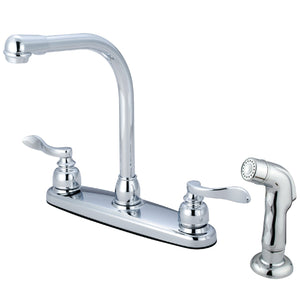 NuWave French KB8751NFLSP Two-Handle 4-Hole Deck Mount 8" Centerset Kitchen Faucet with Side Sprayer, Polished Chrome