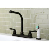 NuWave French KB8755NFL Two-Handle 4-Hole Deck Mount 8" Centerset Kitchen Faucet with Side Sprayer, Oil Rubbed Bronze