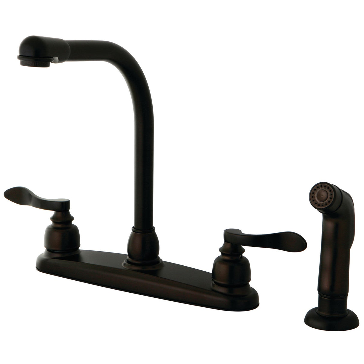 NuWave French KB8755NFLSP Two-Handle 4-Hole Deck Mount 8" Centerset Kitchen Faucet with Side Sprayer, Oil Rubbed Bronze