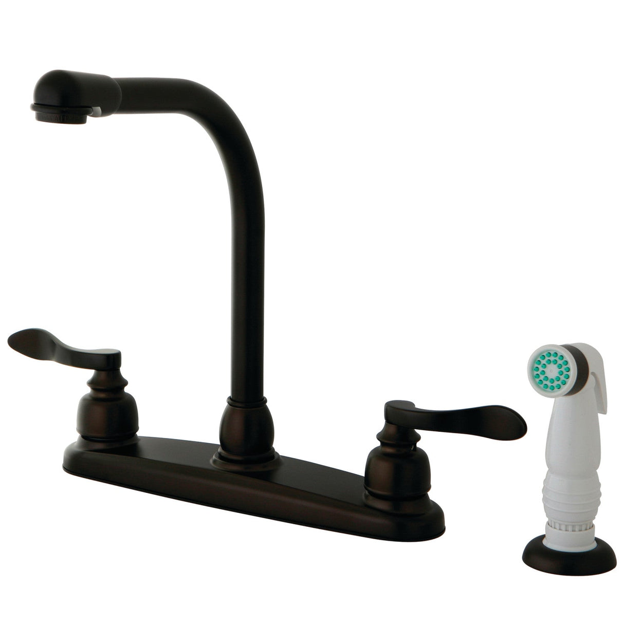 NuWave French KB8755NFL Two-Handle 4-Hole Deck Mount 8" Centerset Kitchen Faucet with Side Sprayer, Oil Rubbed Bronze