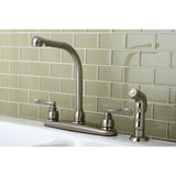NuWave French KB8758NFLSP Two-Handle 4-Hole Deck Mount 8" Centerset Kitchen Faucet with Side Sprayer, Brushed Nickel