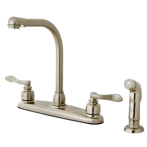 NuWave French KB8758NFLSP Two-Handle 4-Hole Deck Mount 8" Centerset Kitchen Faucet with Side Sprayer, Brushed Nickel