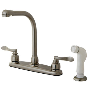 NuWave French KB8758NFL Two-Handle 4-Hole Deck Mount 8" Centerset Kitchen Faucet with Side Sprayer, Brushed Nickel