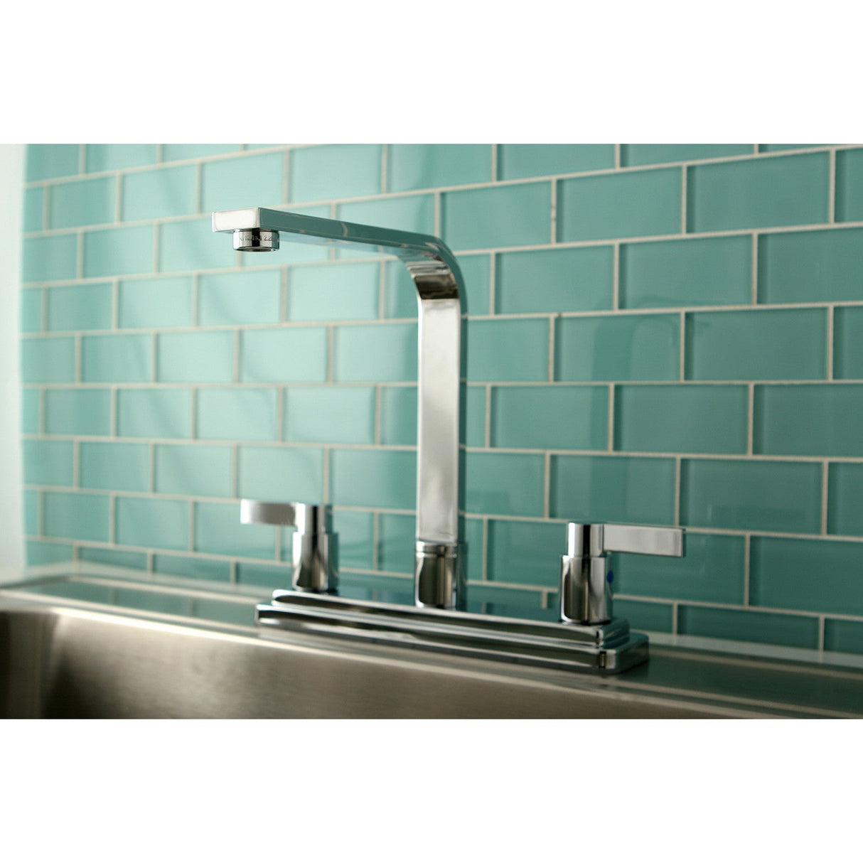 NuvoFusion KB8791NDLLS Two-Handle 2-Hole Deck Mount 8" Centerset Kitchen Faucet, Polished Chrome