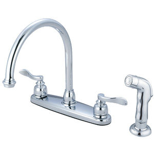 NuWave French KB8791NFLSP Two-Handle 4-Hole Deck Mount 8" Centerset Kitchen Faucet with Side Sprayer, Polished Chrome