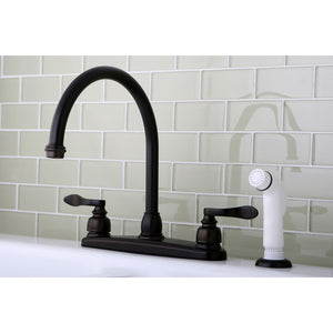 NuWave French KB8795NFL Two-Handle 4-Hole Deck Mount 8" Centerset Kitchen Faucet with Side Sprayer, Oil Rubbed Bronze