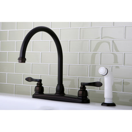 NuWave French KB8795NFL Two-Handle 4-Hole Deck Mount 8" Centerset Kitchen Faucet with Side Sprayer, Oil Rubbed Bronze