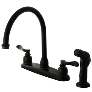 NuWave French KB8795NFLSP Two-Handle 4-Hole Deck Mount 8" Centerset Kitchen Faucet with Side Sprayer, Oil Rubbed Bronze