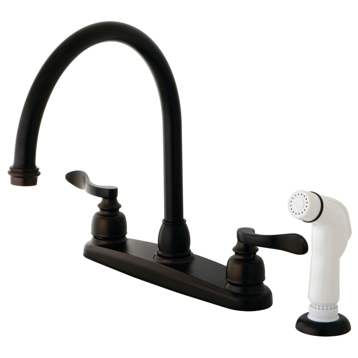 NuWave French KB8795NFL Two-Handle 4-Hole Deck Mount 8" Centerset Kitchen Faucet with Side Sprayer, Oil Rubbed Bronze
