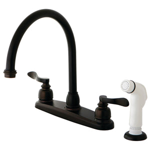 NuWave French KB8795NFL Two-Handle 4-Hole Deck Mount 8" Centerset Kitchen Faucet with Side Sprayer, Oil Rubbed Bronze