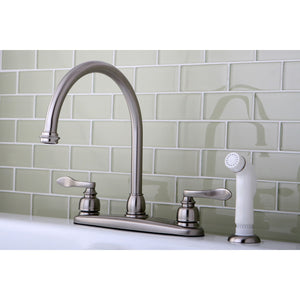 NuWave French KB8798NFL Two-Handle 4-Hole Deck Mount 8" Centerset Kitchen Faucet with Side Sprayer, Brushed Nickel