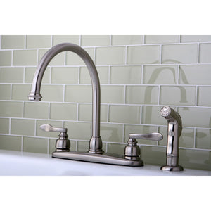 NuWave French KB8798NFLSP Two-Handle 4-Hole Deck Mount 8" Centerset Kitchen Faucet with Side Sprayer, Brushed Nickel